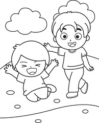 Cute Kids Girl and Boy Learning Face Expression Emotion Feeling Cartoon Coloring Activity