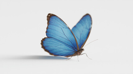 Vivid Blue Butterfly on White Background &ndash; Realistic and Minimalist Design Element
