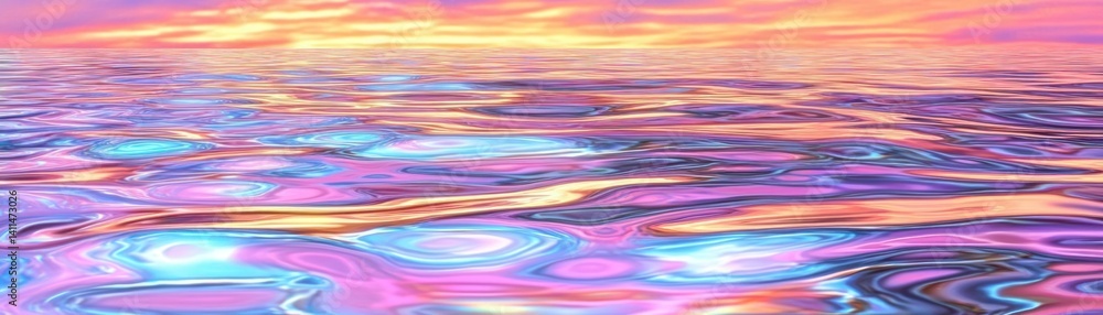 Poster an abstract image of a colorful water reflection and cloudy sky