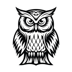 Owl Illustration, Black and White, Tribal Design, Stylized Bird, Isolated, Mascot Logo
