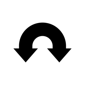 Semicircular rounded double ended arrow. Dual semi circle arrow with curved base. Vector illustration.
