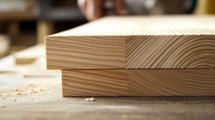 Carpenter measuring wood for project. Indoor workshop