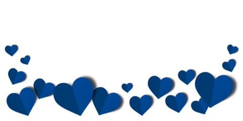 blue paper hearts isolated on transparent background. Valentine's day.