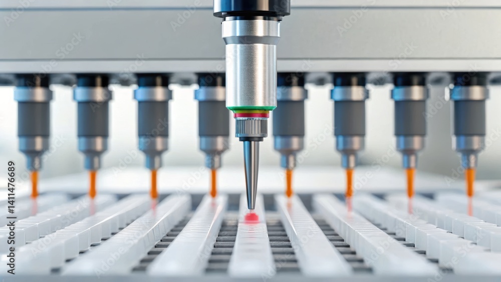 Aufkleber high-tech machinery dispensing liquids in a laboratory setting, showcasing precision and advanced te