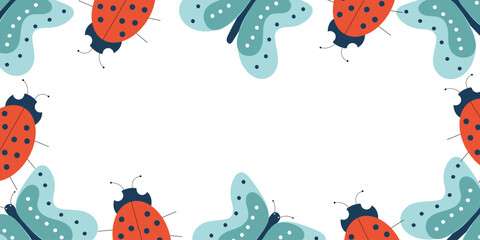 Charming cartoon ladybugs and butterflies create a cheerful border, perfect for any occasion