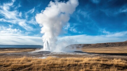 Fototapeta premium Majestic Geyser Eruption under a Vivid Blue Sky