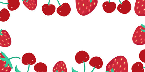 A delightful arrangement of strawberries and cherries creating a charming fruit border design