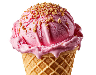 Ice cream in a waffle cone on a transparent background, generated by AI.
