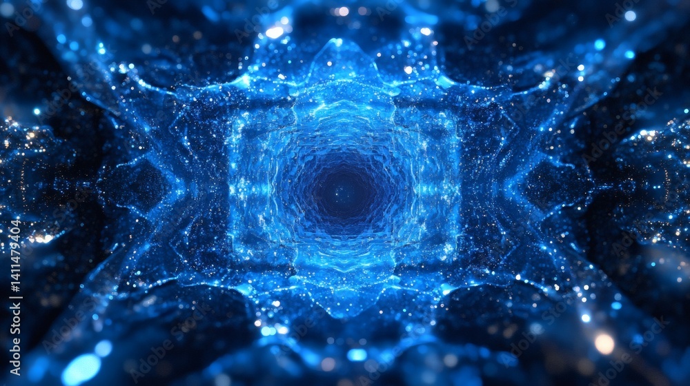 Aufkleber vibrant blue circuitry background with layered luminous hexagons and motion flow effect