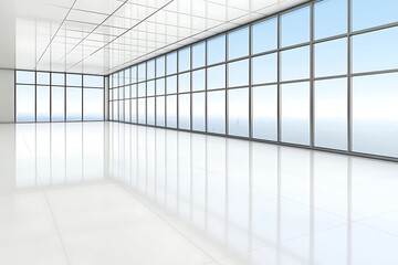 Empty modern office space with panoramic views.