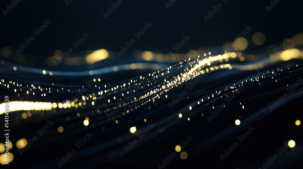 Poster abstract illustration showing flowing curves with illuminated lights