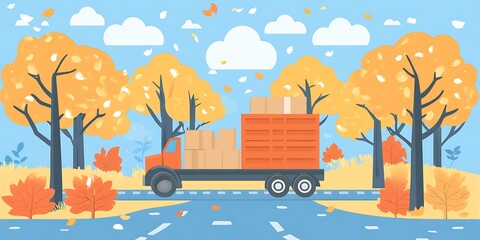 Autumn Truck Delivery Scenic Road