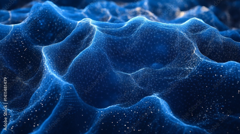 Poster futuristic matrix background featuring blue current lines and translucent layered hex shapes