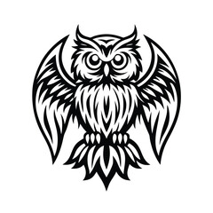 Stylized Owl | Tribal Tattoo Design | Black and White Geometric Shape
