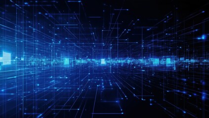 Obraz premium Dynamic Blue Data Streams Flowing Through a Futuristic Digital Landscape