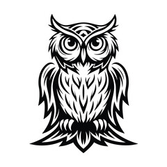 Stylized Owl in Black and White, Intricate Design, Detailed Feathers, Animal