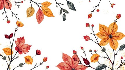 Nature-Inspired Autumn Border with Leaves and Blooms
