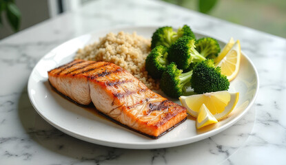 Grilled Salmon with Quinoa and Broccoli, Healthy and Delicious