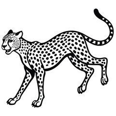 Fototapeta premium Black and White Cheetah Illustration Walking Graphic