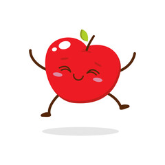 Cute red apple cartoon character with happy face, showing a Joyful pose. Perfect for kids illustrations, healthy food designs, or educational materials. Isolated on white background with soft shadow.