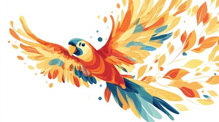 Obraz premium A colorful parrot depicted soaring with wings outstretched in flight