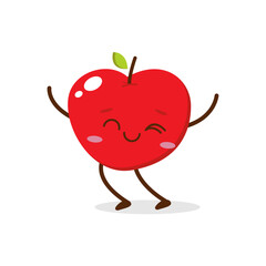 Cute red apple cartoon character with happy face, showing a Joyful pose. Perfect for kids illustrations, healthy food designs, or educational materials. Isolated on white background with soft shadow.