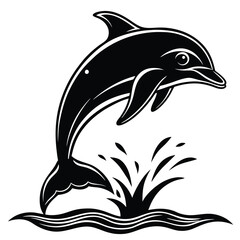 Fototapeta premium Black and White Silhouette of a Dolphin Leaping from the Ocean