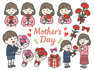 母の日（線画カラー）のイラストセット