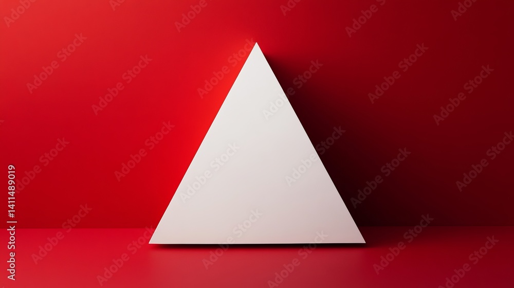 Poster striking white 3d triangle set against a bold deep red backdrop for dramatic visual effect