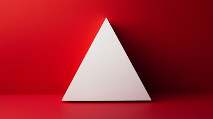 Fototapeta premium Striking white 3d triangle set against a bold deep red backdrop for dramatic visual effect