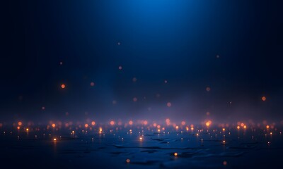 Blue and orange glowing orbs sparkle in water.