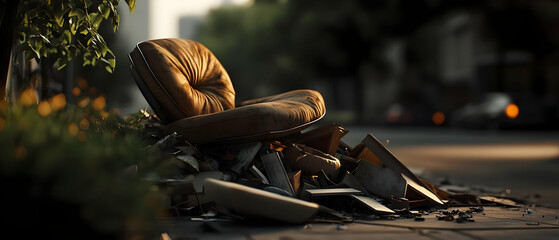 Abandoned Leather Chair Amidst Debris