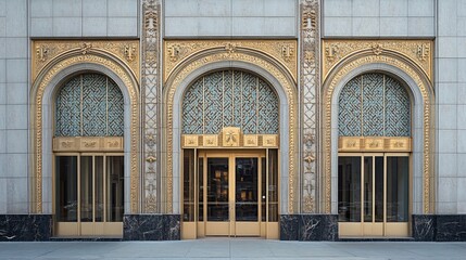 Ornate Gold Building Entrance with Geometric Detail