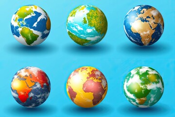 Multiple Earth globes showcasing different visual representations