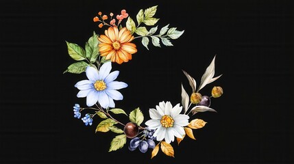 Obraz premium Elegant Floral Arrangement with Vivid Colors on Black Background