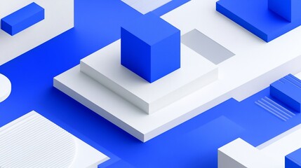 Abstract geometric shapes in blue and white