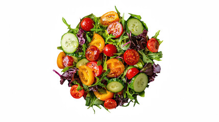 fresh salad of tomatoes, cucumbers and peppers falling into the shape of a heart on a transparent background, PNG image, PNG file, Generative art.
