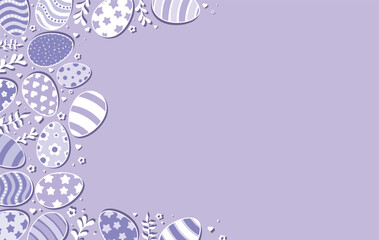 Happy Easter Vector Creative Greeting Card or Banner Design. Decorated Easter Eggs, Spring Flowers, Plants and Shapes decorations. Painted and Ornamental Eggs. Creative Easter and Spring Frame. 