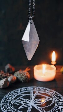 Mystical Pendulum Loop &ndash; Quartz Crystal Divination Over Hand-Drawn Sigil with Candlelight