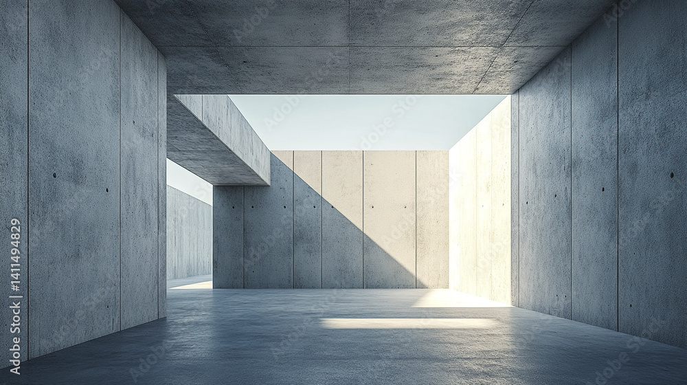 Poster minimal concrete space with clean lines and sharp morning light