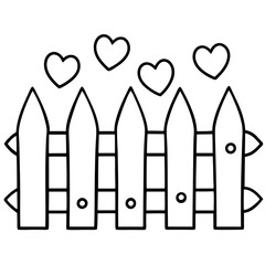 Garden fence with hearts line art vector
