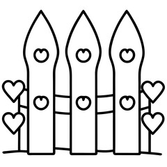 Garden fence with hearts line art vector