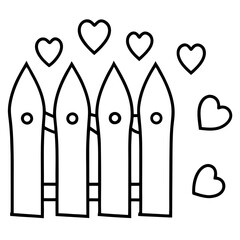 Garden fence with hearts line art vector