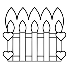 Garden fence with hearts line art vector