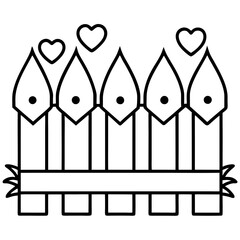 Garden fence with hearts line art vector