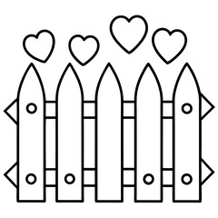 Garden fence with hearts line art vector