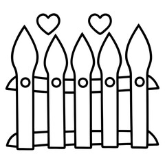 Garden fence with hearts line art vector