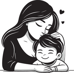 Happy Mother's Day silhouette. Mother with child holding vector illustration. Mother's Day icon design.