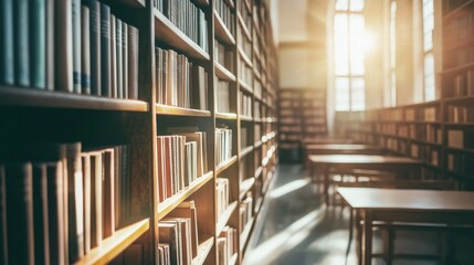 Old library with dusty books and sunbeam lighting
