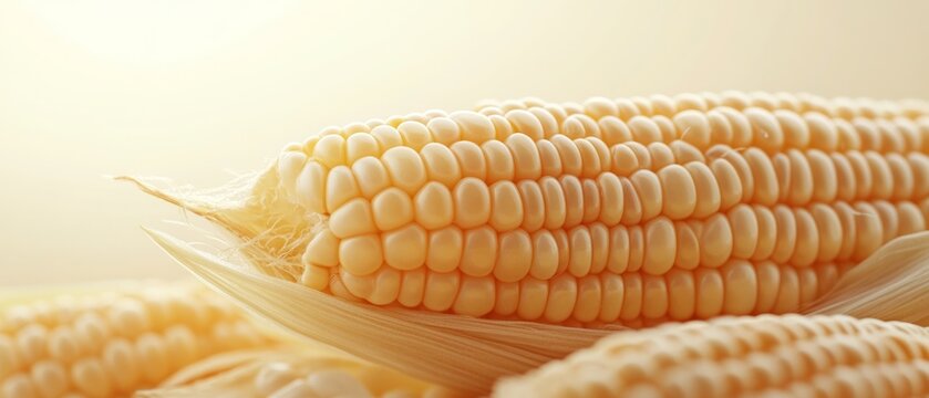 Golden sweet corn ears resting together, highlighting their freshness and natural beauty under soft daylight in a serene farming environment